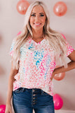 Leopard V-Neck Short Sleeve Tee Shirt - Trendsi - Flyclothing LLC