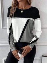 Contrast Round Neck Long Sleeve T-Shirt - Trendsi - Flyclothing LLC