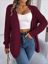 Open Front Long Sleeve Cardigan with Pockets - Trendsi - Flyclothing LLC