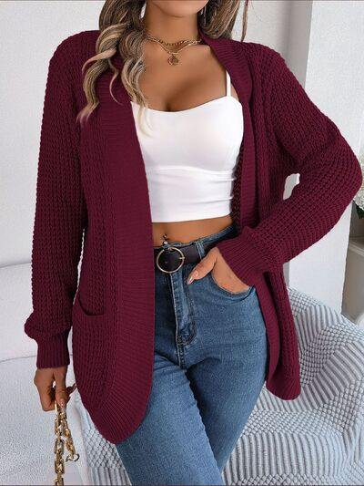 Open Front Long Sleeve Cardigan with Pockets - Trendsi