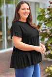 Plus Size Eyelet Round Neck Short Sleeve Blouse - Trendsi - Flyclothing LLC