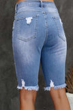 Distressed Frayed Hem Denim Bermuda Shorts - Trendsi
