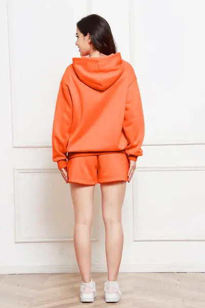 Drop Shoulder Long Sleeve Hoodie and Shorts Set - Trendsi - Flyclothing LLC