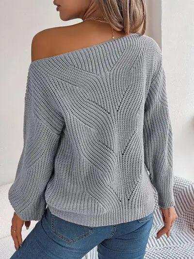 Openwork Long Sleeve Sweater - Trendsi - Flyclothing LLC