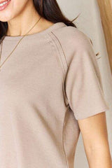 Zenana Baby Waffle Short Sleeve Slit High-Low T-Shirt - Trendsi - Flyclothing LLC
