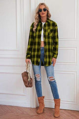 Plaid Button Up Dropped Shoulder Outerwear - Trendsi - Flyclothing LLC