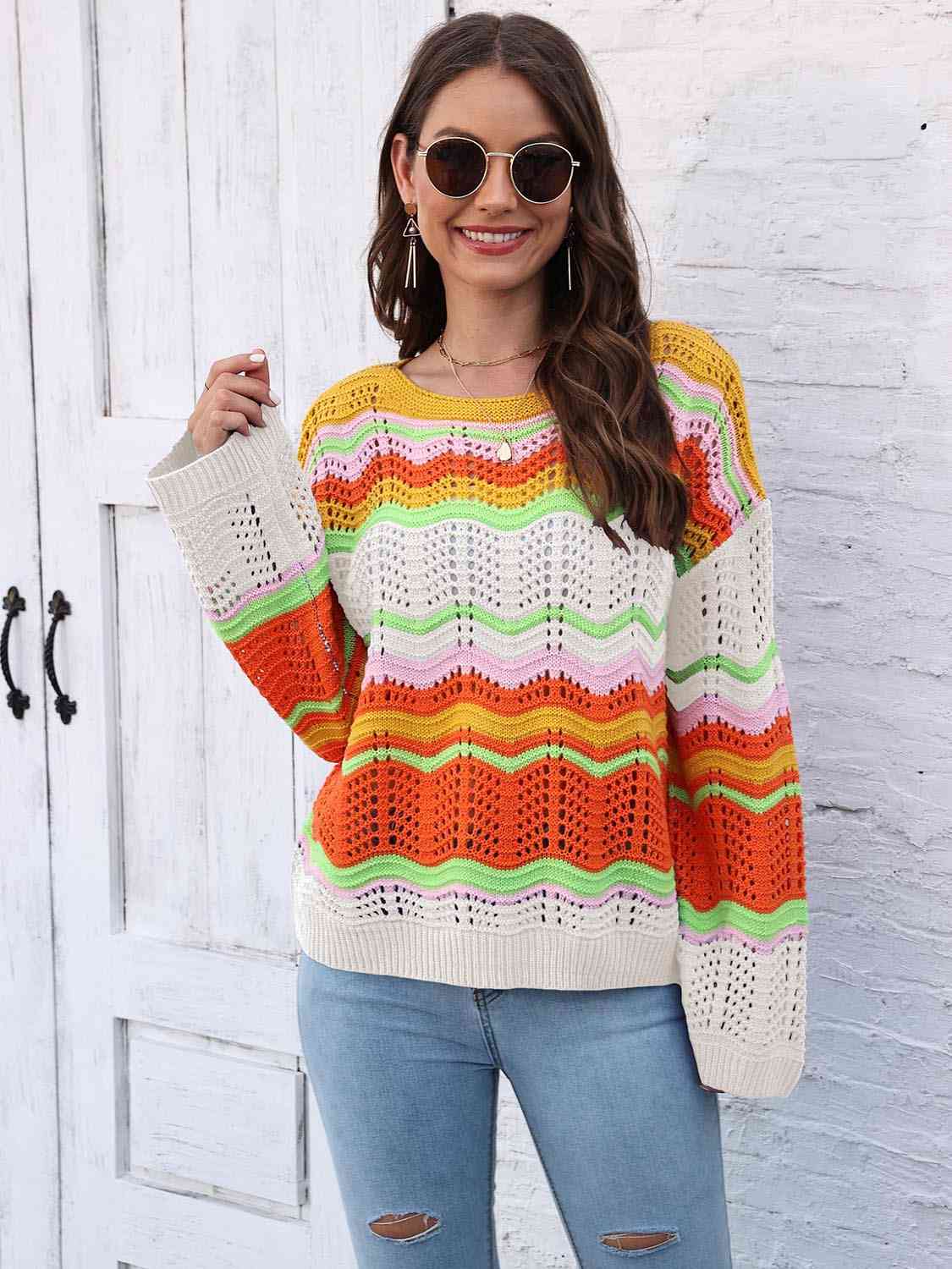 Openwork Round Neck Knit Top - Trendsi - Flyclothing LLC