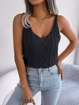 Cable-Knit Scoop Neck Knit Vest - Trendsi - Flyclothing LLC
