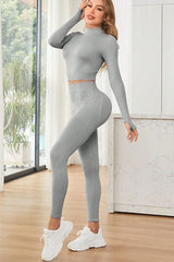 Mock Neck Long Sleeve Top and Leggings Active Set - Trendsi