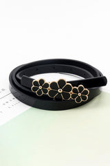 Flower Decor Skinny PU Belt - Trendsi