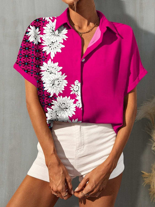 Printed Button Up Short Sleeve Shirt - Trendsi - Flyclothing LLC