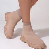 Mesh Round Toe Platform Boots - Trendsi