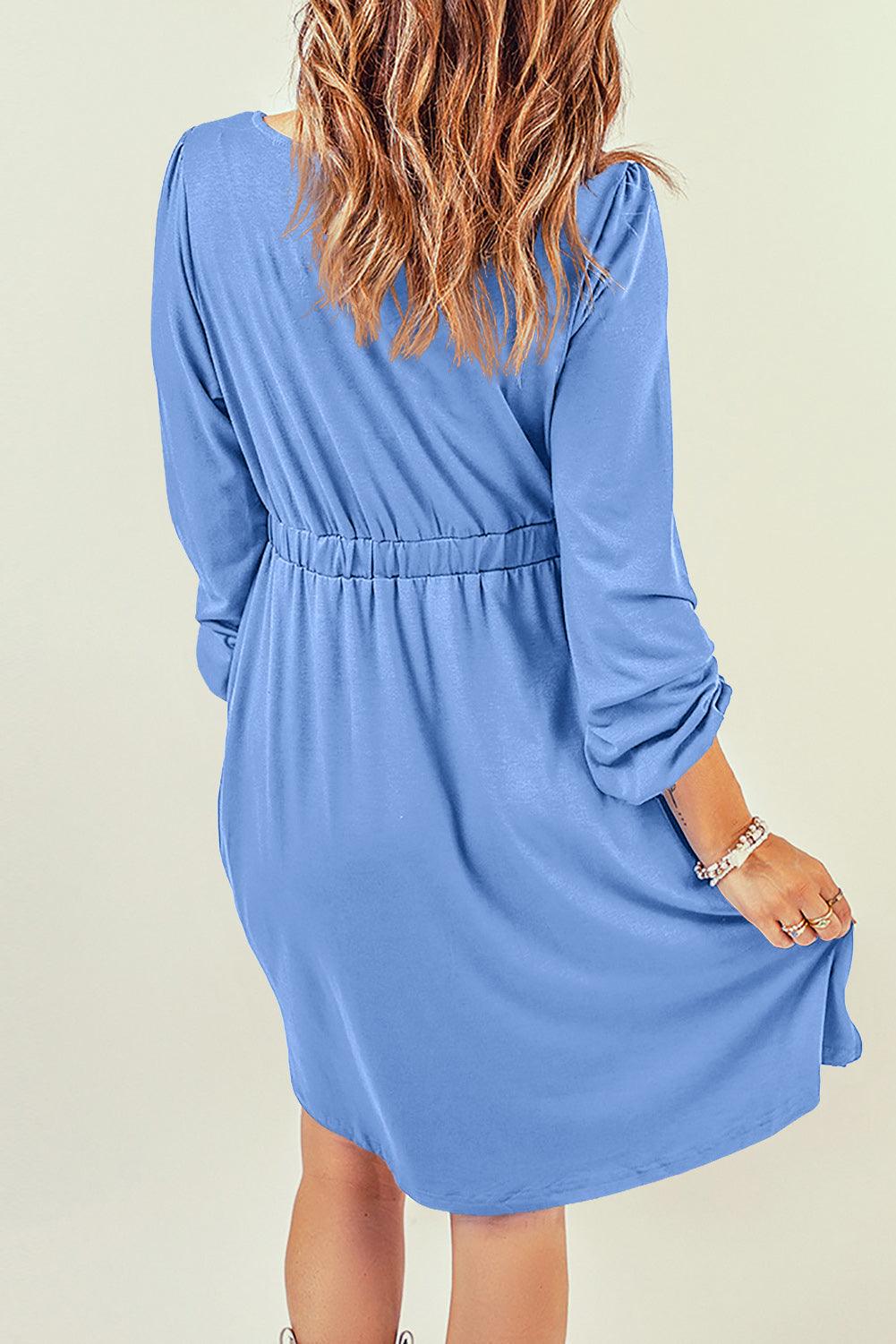 Button Down Long Sleeve Dress with Pockets - Flyclothing LLC