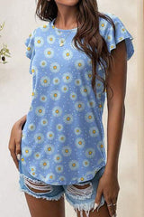 Printed Round Neck Short Sleeve T-Shirt - Trendsi - Flyclothing LLC