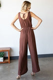 First Love Tie Back Sleeveless Slit Wide Leg Jumpsuit - Trendsi