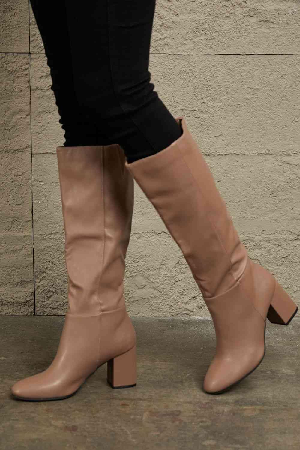 East Lion Corp Block Heel Knee High Boots - Trendsi