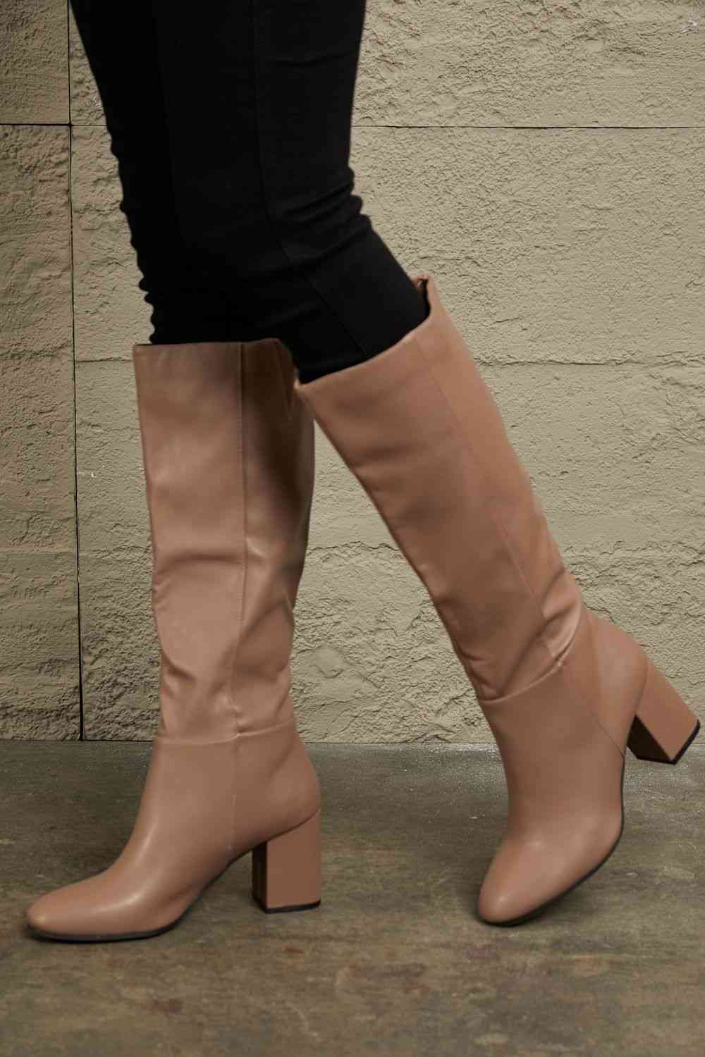 East Lion Corp Block Heel Knee High Boots - Trendsi - Flyclothing LLC