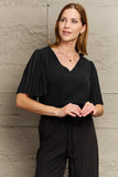 V-Neck Flutter Sleeve Blouse - Flyclothing LLC
