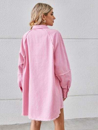 Raw Hem Button Up Denim Dress - Trendsi - Flyclothing LLC