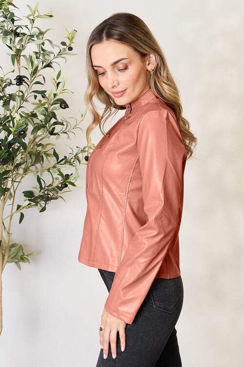 Mock Neck Zip Up Jacket - Trendsi - Flyclothing LLC