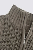 Cable-Knit Striped Quarter Zip Turtleneck Sweater - Trendsi - Flyclothing LLC
