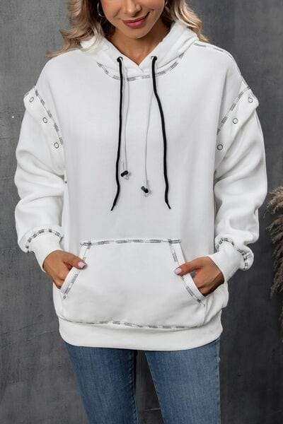 Drawstring Kangaroo Pocket Dropped Shoulder Hoodie - Trendsi - Flyclothing LLC