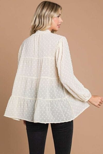 Culture Code Full Size Swiss Dot Smocked Mock Neck Blouse - Trendsi