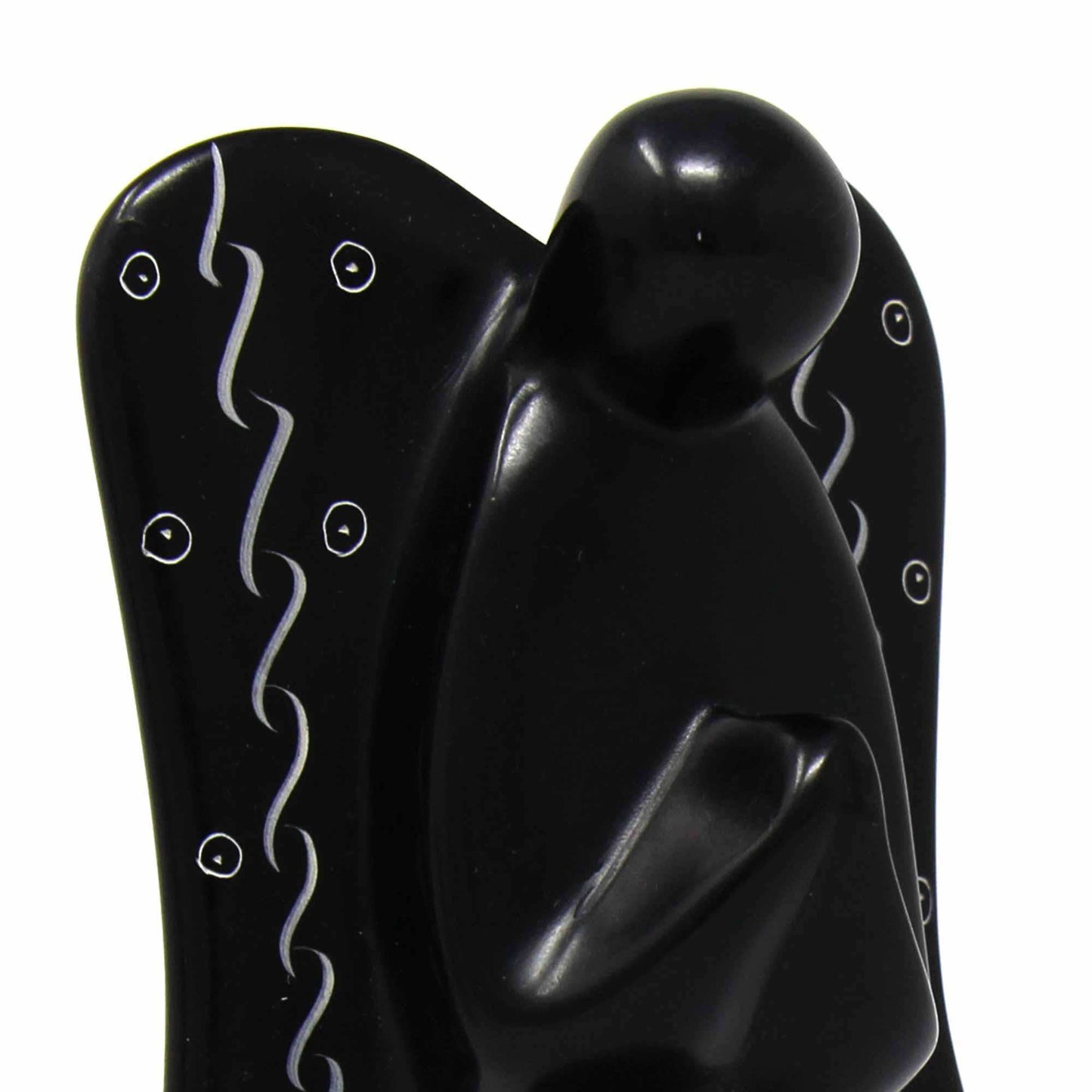 Soapstone Angel Sculpture - Black Finish with Etch Design - SMOLArt - Flyclothing LLC