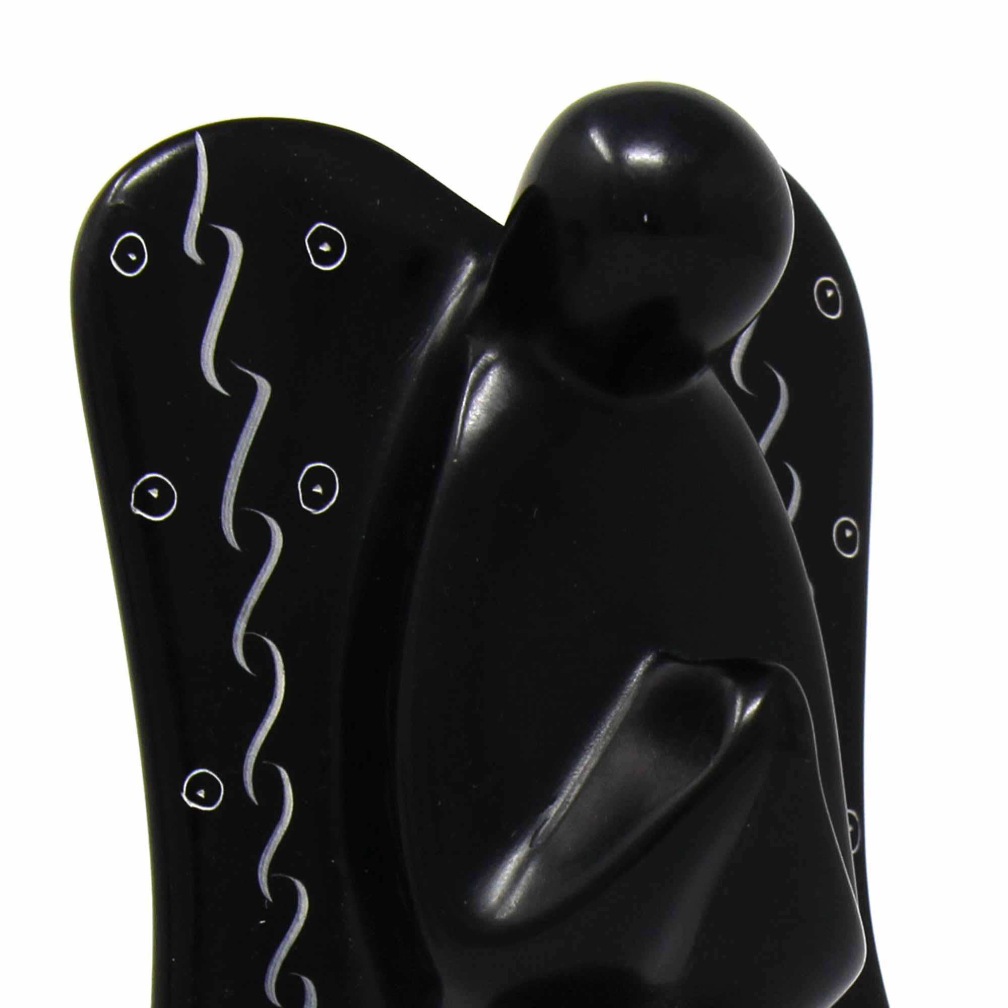 Soapstone Angel Sculpture - Black Finish with Etch Design - SMOLArt - Flyclothing LLC