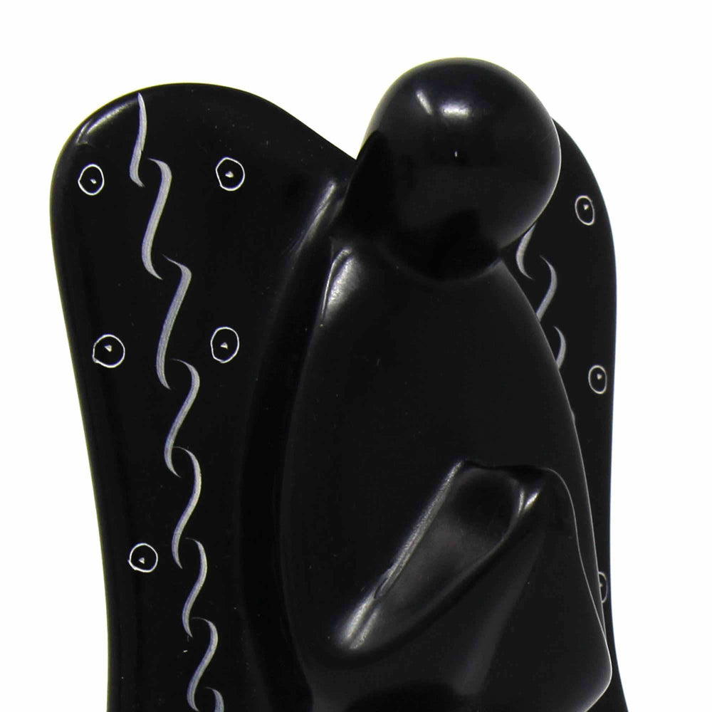 Soapstone Angel Sculpture - Black Finish with Etch Design - SMOLArt - Flyclothing LLC