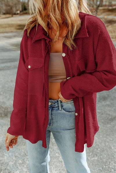 Pocketed Button Up Droppped Shoulder Jacket - Trendsi - Flyclothing LLC