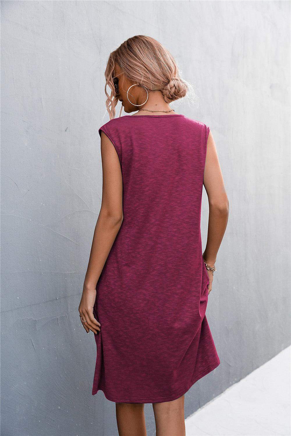 V-Neck Frill Trim Sleeveless Dress - Trendsi - Flyclothing LLC