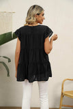 Swiss Dot Round Neck Tiered Blouse - Trendsi - Flyclothing LLC