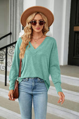 V-Neck Long Sleeve T-Shirt - Trendsi - Flyclothing LLC