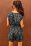 Printed Short Sleeve Romper with Belt - Trendsi