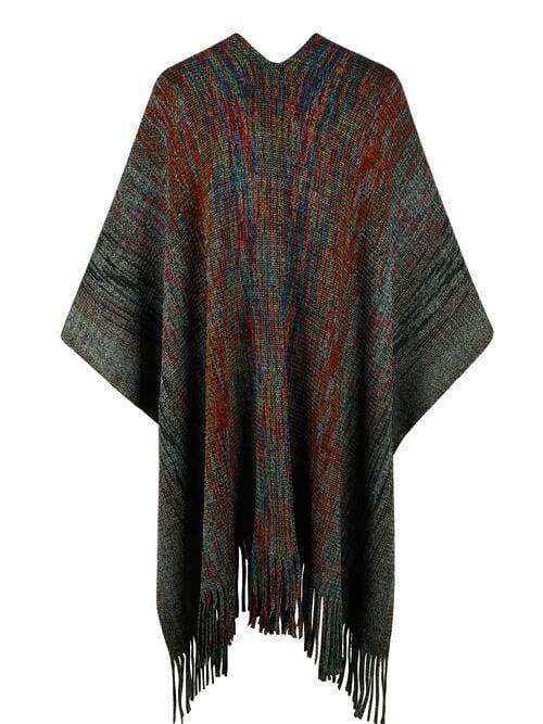 Heathered Fringe Hem Poncho - Trendsi - Flyclothing LLC