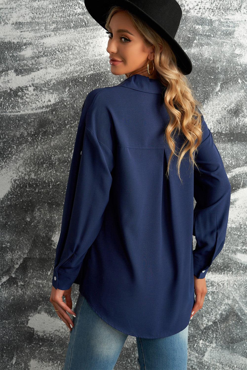 Button-Up Roll-Tab Sleeve Shirt - Flyclothing LLC