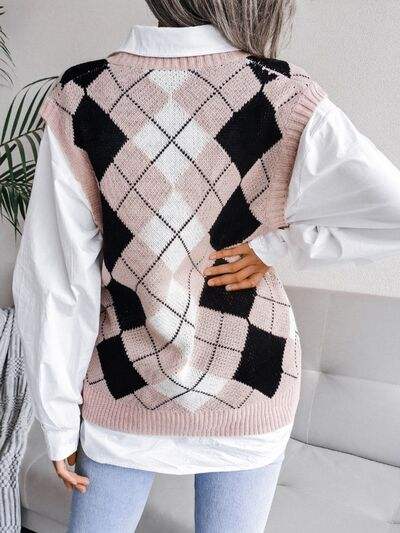 Plaid V-Neck Sweater Vest - Trendsi - Flyclothing LLC