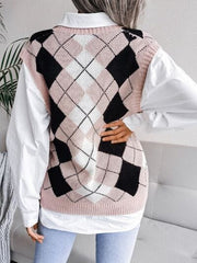 Plaid V-Neck Sweater Vest - Trendsi