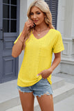 Eyelet V-Neck Short Sleeve T-Shirt - Trendsi