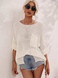 Boat Neck Cuffed Sleeve Slit Tunic Knit Top - Trendsi - Flyclothing LLC