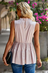 Dotted Frill Trim Sleeveless Tiered Top - Trendsi - Flyclothing LLC