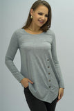 Buttoned Long Sleeve Round Neck Tee - Trendsi