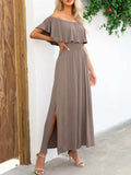 Off-Shoulder Slit Maxi Dress - Trendsi - Flyclothing LLC