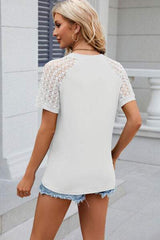 Openwork Round Neck Short Sleeve T-Shirt - Trendsi - Flyclothing LLC
