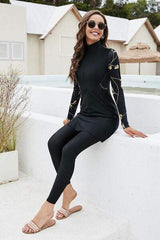 Printed Turtleneck Long Sleeve Top and Pants Swim Set - Trendsi - Flyclothing LLC