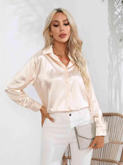Collared Neck Buttoned Long Sleeve Shirt - Trendsi