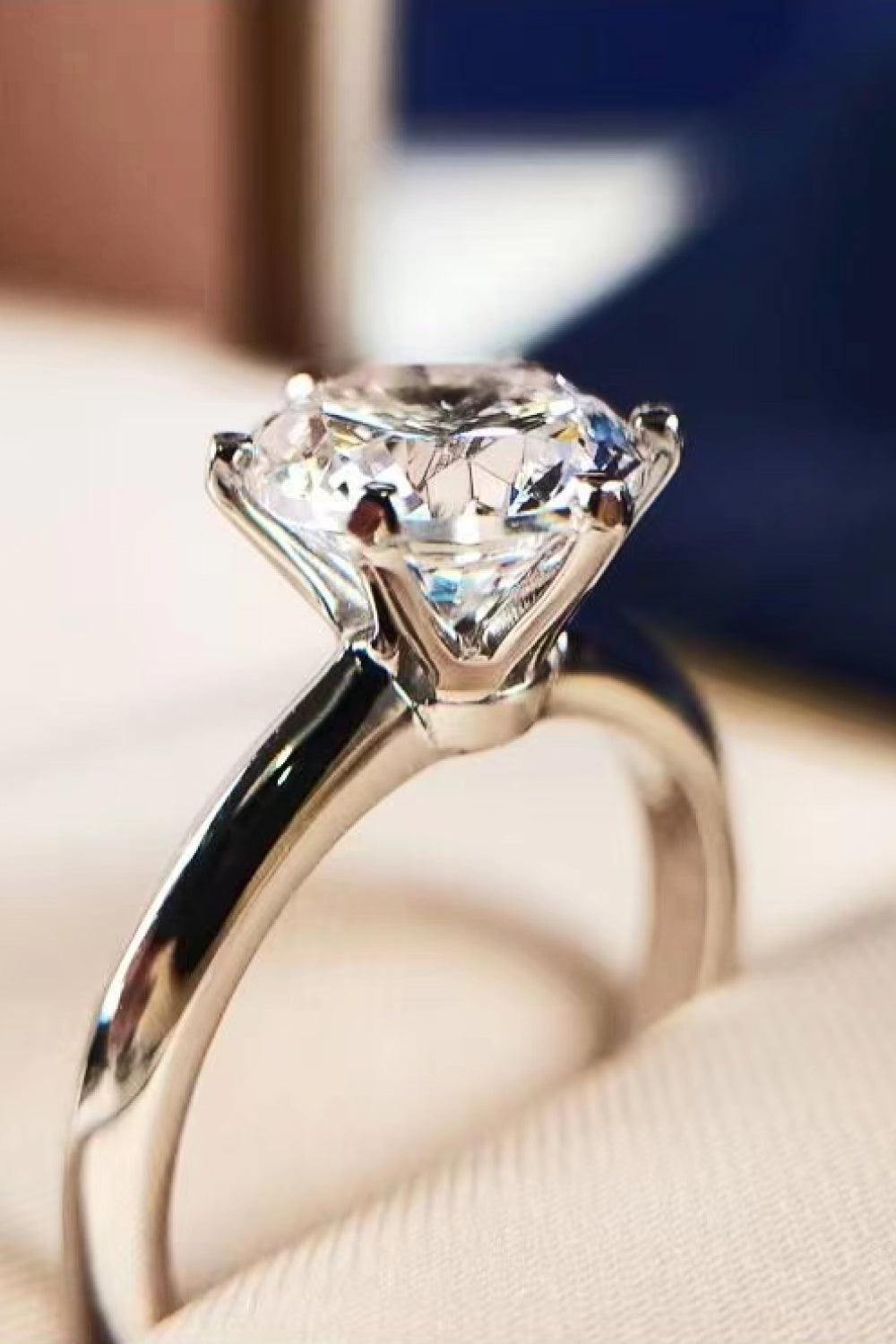 925 Sterling Silver Moissanite 6-Prong Ring - Trendsi