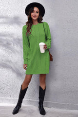 Cable-Knit Round Neck Sweater Dress - Trendsi