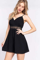 ACTIVE BASIC Waist Lace Trim Cami Romper - Trendsi - Flyclothing LLC